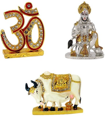 Le Holy Symbol Om Lord Hanuman Bajrang-Bali Idol Kamdhenu Cow with Calf Idol / Statue for Home Office Shop Car Dashboard & Gift Decorative Showpiece  -  12 cm(Metal, Multicolor)