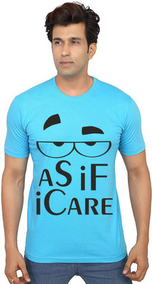 Aseria Printed Men Round Neck Light Blue T-Shirt