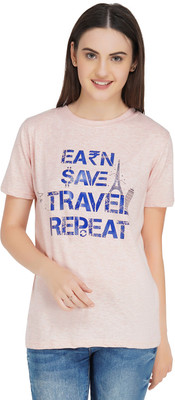 Rock Paper Scissors Printed, Graphic Print, Typography Women Round Neck Pink T-Shirt