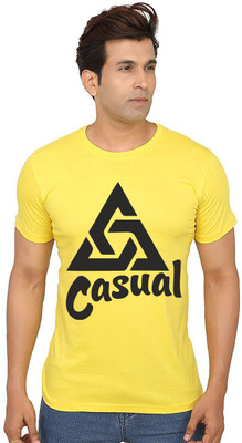 Aseria Printed Men Round Neck Yellow T-Shirt