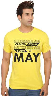 Aseria Printed Men Round Neck Yellow T-Shirt