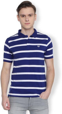 Van Heusen Striped Men Polo Neck Blue T-Shirt