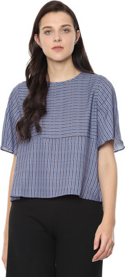 van-heusen-casual-half-sleeve-striped-women-blue-top