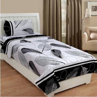 Bapoli fab 160 TC Microfiber Single Printed Flat Bedsheet(Pack of 1, White)