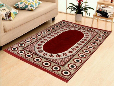 HOMADORN 5 ft  X 7 ft Chenille Carpet(Rectangle, Maroon)