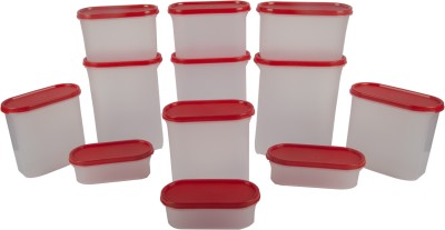 Cutting EDGE Plastic Grocery Container  - 2400 ml, 1800 ml, 1200 ml, 525 ml(Pack of 12, Red)