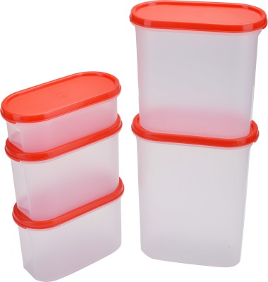 Cutting EDGE Plastic Grocery Container  - 525 ml, 1200 ml, 1800 ml, 2400 ml(Pack of 5, Red)