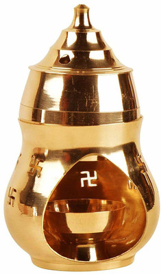 Puja N Pujari Camphor Diya Lamp Aroma Incense Burner Diya Oil Diffuser Brass Table Diya Set(Height: 6 inch)