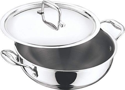 VINOD by Vinod Cookware Induction Friendly Platinum Triply Stainless Steel SAS Deep Kadai with Stainless Steel Lid Kadhai 20 cm diameter with Lid 1.5 L capacity(Stainless Steel, Induction Bottom)