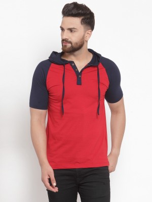 KALT Colorblock Men Hooded Neck Red T-Shirt