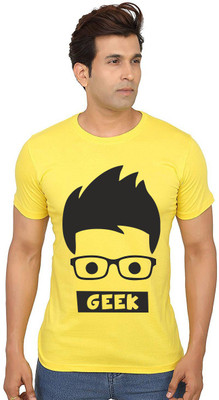 Aseria Printed Men Round Neck Yellow T-Shirt