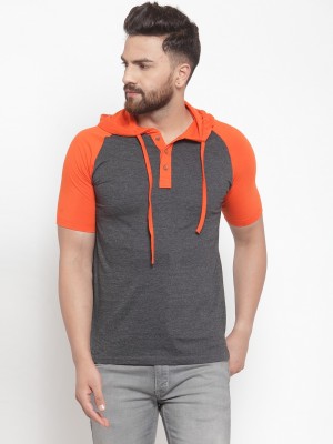 KALT Colorblock Men Hooded Neck Orange T-Shirt