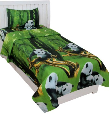 Skytex 130 TC Cotton Single Printed Flat Bedsheet(Pack of 1, Greeen)