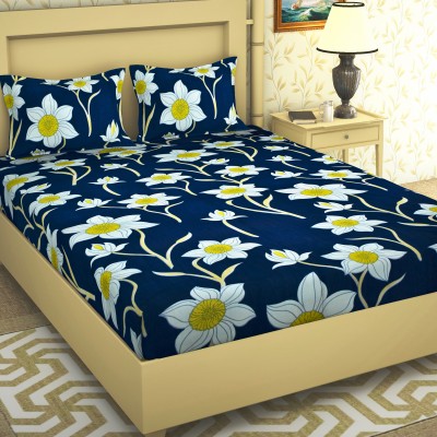 BROMWICK 104 TC Microfiber Double Floral Flat Bedsheet(Pack of 1, Blue)