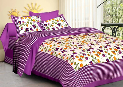 Elma Cotton Double Flat 151 TC Floral Bedsheet(Pack of 1, Purple)