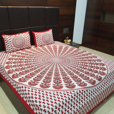 KRISHANATEXTILE 210 TC Cotton King Printed Flat Bedsheet(Pack of 1, Red)