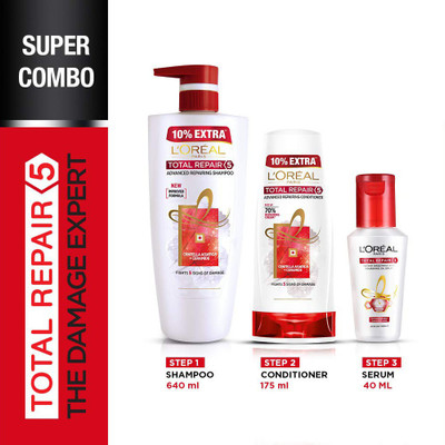 L'Oreal Paris Total Repair 5 Combo - Shampoo, Conditioner and Serum  (3 Items in the set)