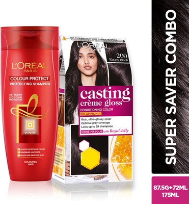 L'Oreal Paris Casting Creme Gloss (Ebony Black 200) Hair Color and Shampoo  (2 Items in the set)