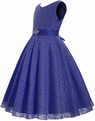Reem Jheem Girls Maxi/Full Length Festive/Wedding Dress(Blue, Sleeveless)