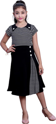 FASHION FLY Girls Midi/Knee Length Casual Dress(Black, Short Sleeve)