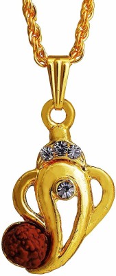 morir Ganpati Ganesh CZ Rudraksh Gold Plated Brass Hindu God Pendant Necklace Gold-plated Brass Pendant