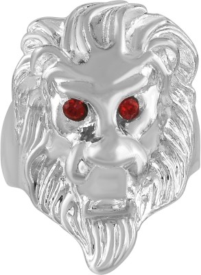 DULCI 316l Stainless Steel Red Eyes Big Lion Head Punk Rock Gothic Biker Cool White Band Fashion Animal Theme Ring Finger Ring for Mens Boys Stainless Steel Cubic Zirconia Silver Plated Ring