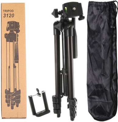 nick jones Good Quality Adjustable Aluminium Lightweight Camera Stand Tripod-3120 With Three-Dimensional Head & Quick Release Plate For Video Cameras and mobile clip holder for All Mobiles & Smartphones Tripod Tripod(Black, Supports Up to 1500 g)