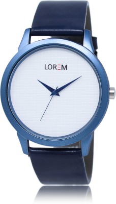LOREM White-Blue Round Plain Professional Leather Analog Watch  - For Men
