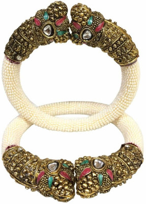 Sujwel Acrylic, Alloy, Mother of Pearl, Zinc, Silk Dori Zircon Gold-plated Bangle Set(Pack of 2)