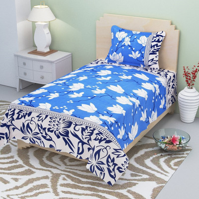 Supreme Home Collective 104 TC Microfiber Single Printed Flat Bedsheet(Pack of 1, Blue)