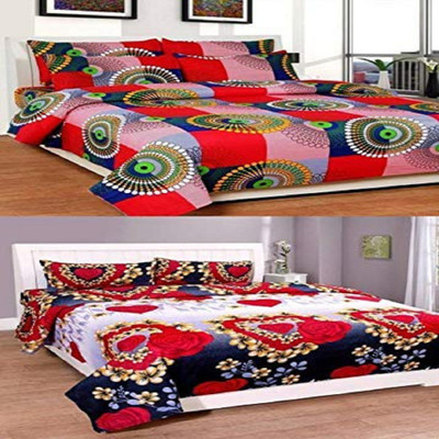 pitit custon 150 TC Polycotton Double Printed Flat Bedsheet(Pack of 1, Red)