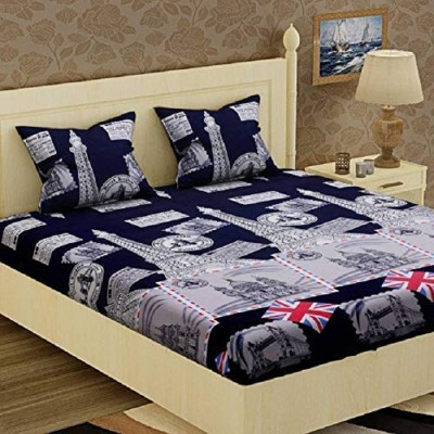 pitit custon 150 TC Polycotton Double Printed Flat Bedsheet(Pack of 3, Blue)