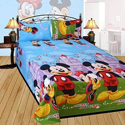 pitit custon 150 TC Polycotton Double Cartoon Flat Bedsheet(Pack of 3, Blue)