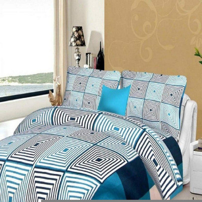 pitit custon 150 TC Polycotton Double Geometric Flat Bedsheet(Pack of 1, Blue)