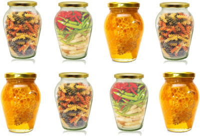 HKC HOUSE Glass Grocery Container  - 1000 ml(Pack of 8, Clear)