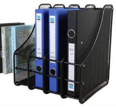PARYAVARAN 4 Compartments metal file stand(Black)
