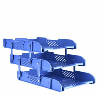 ATOOZED 3 Compartments Plastic Desk Organizer(Blue)