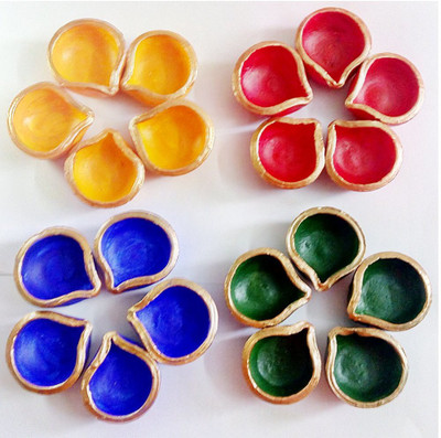 om craft villa Clay Earthenware Set Of 50 Decorative Handcrafted Multicolor Diya with Diya Batti Terracotta (Pack of 50) Table Diya Set(Height: 1 inch)