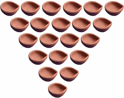 Onlinch Earthenware (Pack of 21) Table Diya Set(Height: 1.5 inch)