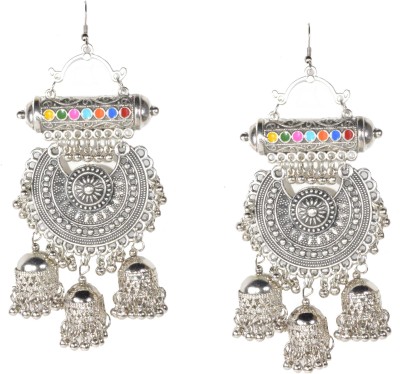 Frolics India Designer Oxidised Silver Antique Styled Multicolored With Silver Multiple Hangings Jhumki Alloy Drops & Danglers, Jhumki Earring