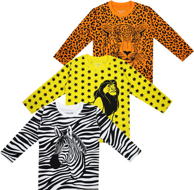 Luke and Lilly Boys Printed Cotton Blend Regular T Shirt(Multicolor, Pack of 3)