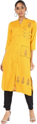 Mehsoos Women Embroidered Straight Kurta(Yellow)