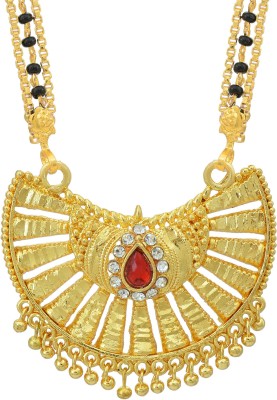 Morvi Gold Coated Alloy CZ 24KT, Half Moon Chand Shape, Red Stone Chilai, Filigree Work, Mangalsutra for Women Brass Mangalsutra