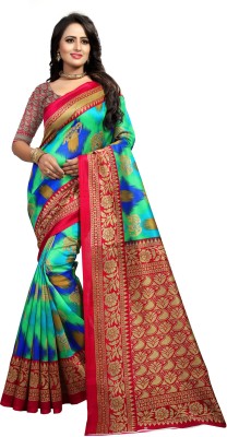 Goripati Fashion Printed Bhagalpuri Silk Blend Saree(Blue)