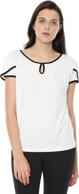 Van Heusen Casual Short Sleeve Solid Women Purple Top
