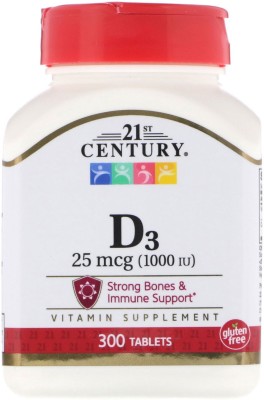 21st Century Vitamin D3, 25 mcg (1000 IU), 300 Tablets(300 Tablets)