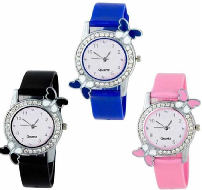 FETKIDS Beautiful 3232-DS Butterfly Style Colorful Combo Kids Watch Stylish 3 Women Watch - For Girls Analog Watch - For Women Analog Watch - For Boys & Girls