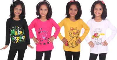 DIAZ Girls Casual Cotton Blend Full Sleeve Top(Multicolor, Pack of 4)
