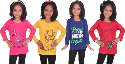 FASHA Girls Casual Cotton Blend Full Sleeve Top(Multicolor, Pack of 4)