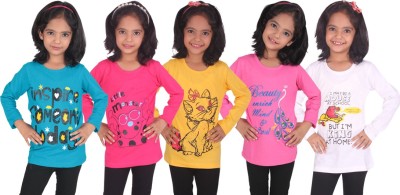 FASHA Girls Casual Cotton Blend Full Sleeve Top(Multicolor, Pack of 5)